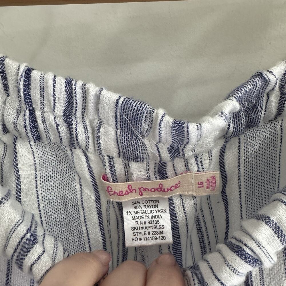 Fresh Produce Rayon Cotton Blue Striped Elastic Waist Wide Leg Pant L CV - Picture 3 of 4